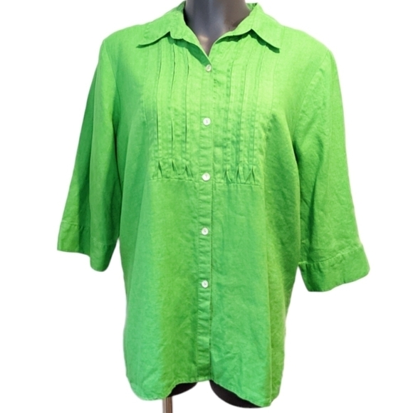 Edward Tops - EDWARD green linen blouse shirt 3X